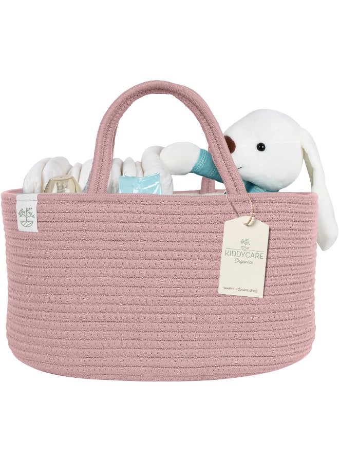 KiddyCare Diaper Caddy Organizer for Baby Nursery Basket with Handle Lid Nursing Caddy with Changing Table Organizer Cart Newborn Caddy Rosy (Floral Print) X-Large - Image 1